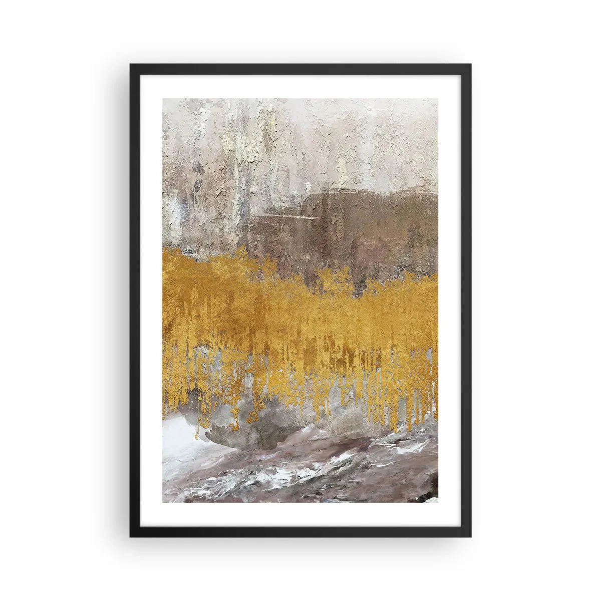 Poster in een zwarte lijst - Abstracte textuur in goud en beige met diepte-effect - 50x70cm - Een gouden explosie - Moderne wanddecoratie voor woonkamer en slaapkamer ARTTOR