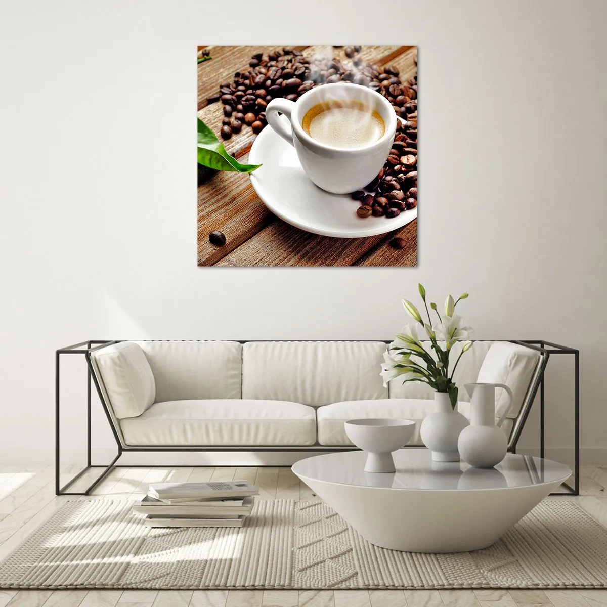 Schilderen op glas - Koffie op de bank - 60x60 cm