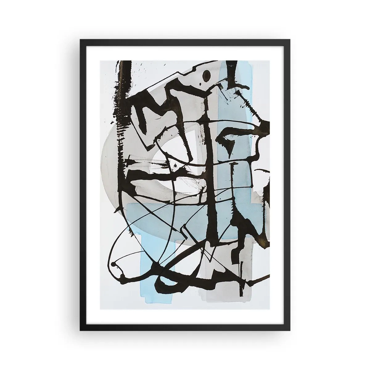Poster in een zwarte lijst - Moderne abstractie in tinten blauw en zwart - 50x70cm - Toch blauw - Moderne wanddecoratie voor woonkamer en slaapkamer ARTTOR