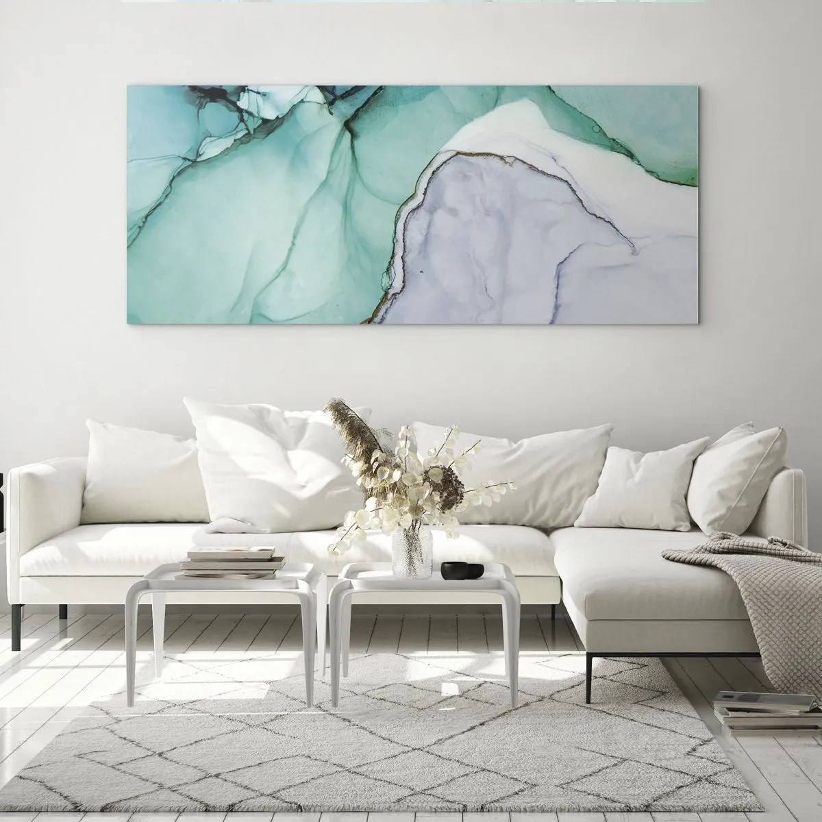 Schilderen op glas - Een studie in turkoois - 90x30 cm