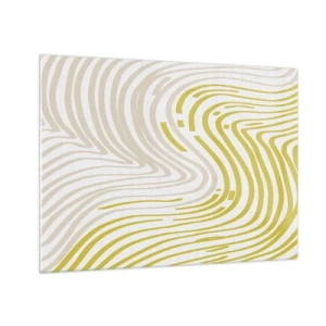 Schilderen op glas - Organische lijnen in tinten beige en limoen op een witte achtergrond - 70x50cm - Een compositie met een zachte buiging - Moderne wanddecoratie voor woonkamer en slaapkamer ARTTOR