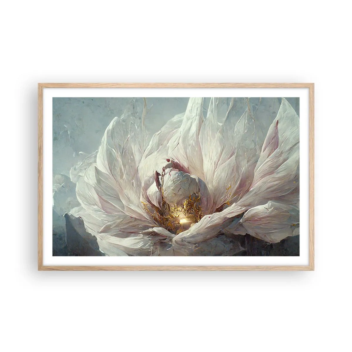 Een poster in een licht eiken lijst - Hij bloeit eens in de honderd jaar - 91x61 cm