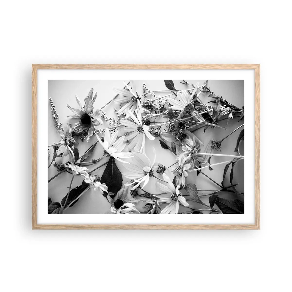 Een poster in een licht eiken lijst - Niet-boeket bloemen - 70x50 cm