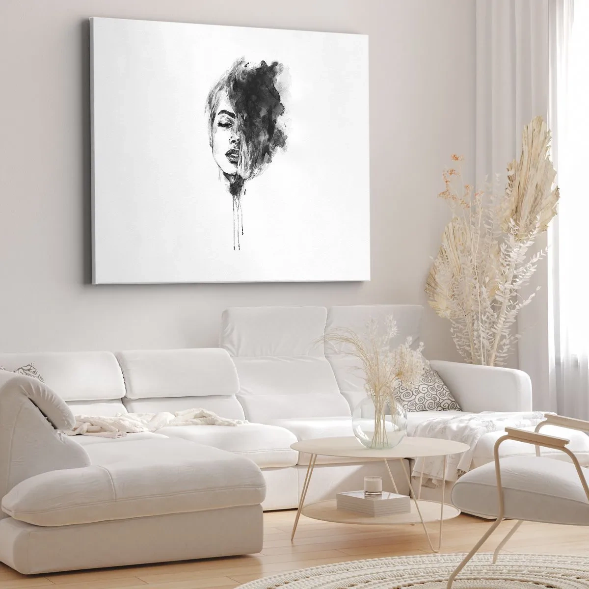 Schilderen op canvas - Artistiek portret van een vrouw in aquareltechniek met abstracte details - 70x50cm - Waar droomt het meisje over? - Moderne wanddecoratie voor woonkamer en slaapkamer ARTTOR