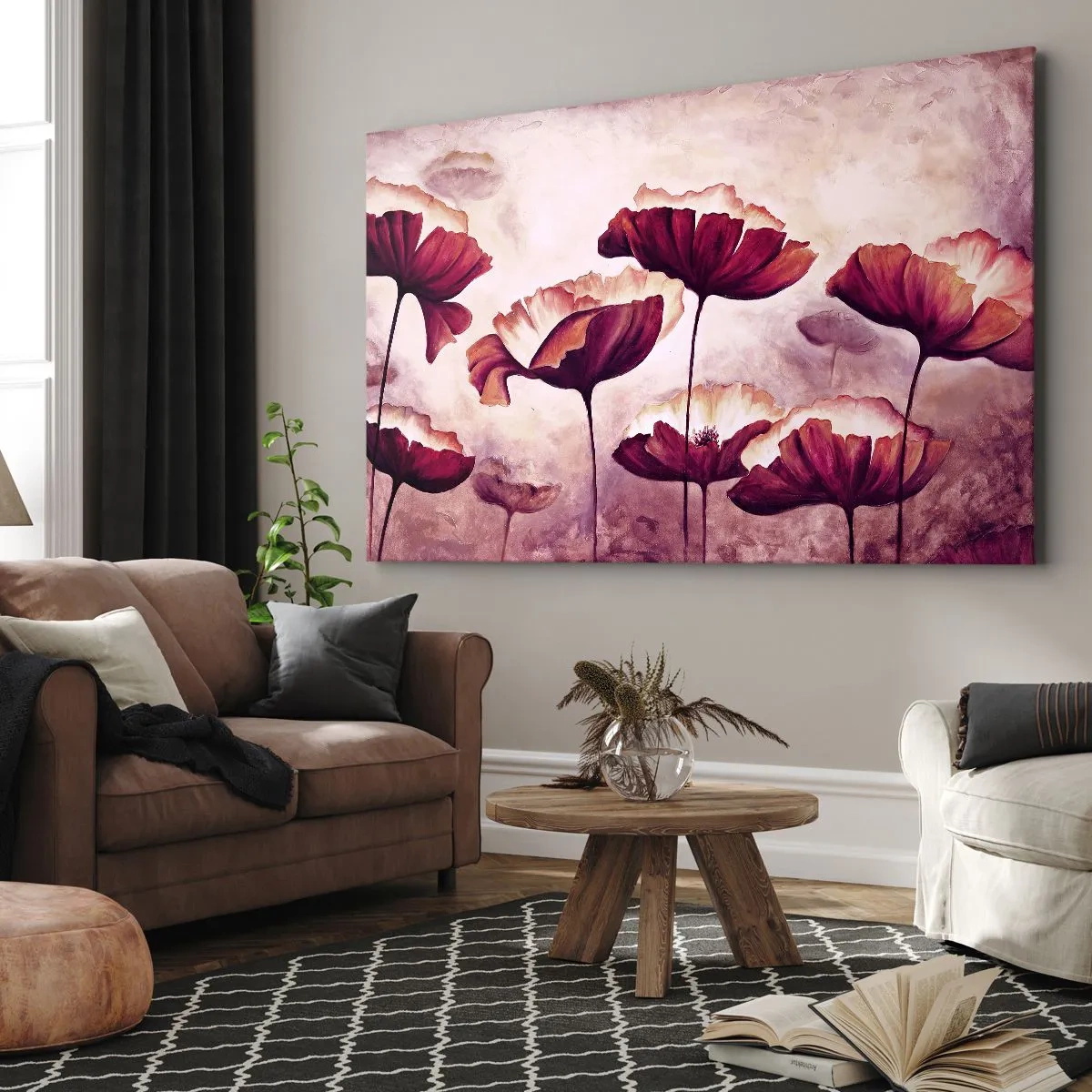 Schilderen op canvas - Rood en wit bloemblad - 120x80 cm