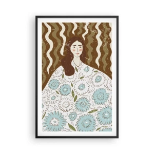 Poster in een zwarte lijst - Portret in een bloemengewaad - 61x91 cm