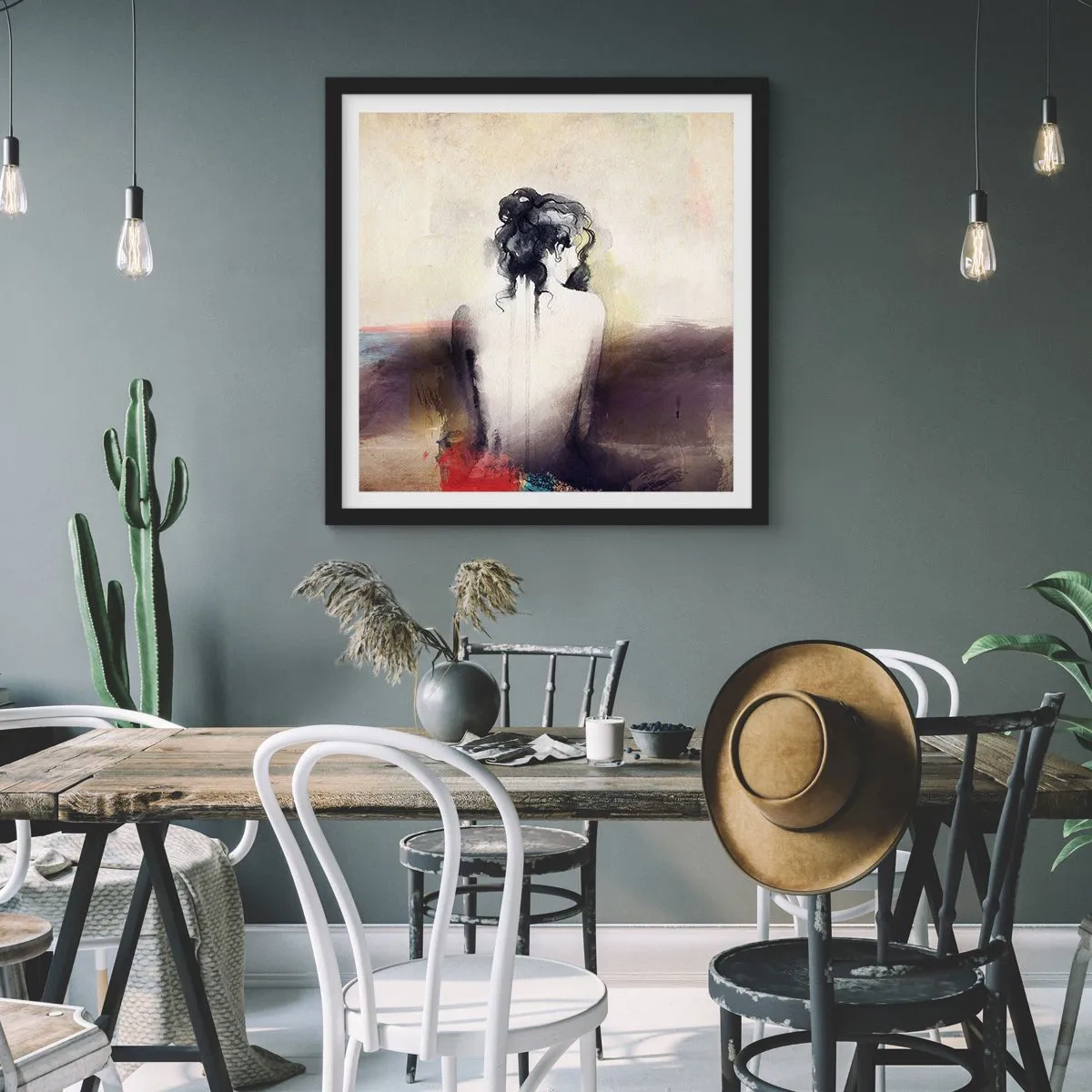 Poster in een zwarte lijst - Vloeiende lijnen, ovale vormen - 60x60 cm