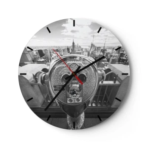 Wandklok - Klok - Sightseeing-verrekijker gericht op de skyline van New York - 30x30cm - Stad boven de steden - Moderne wanddecoratie voor woonkamer, keuken en slaapkamer ARTTOR
