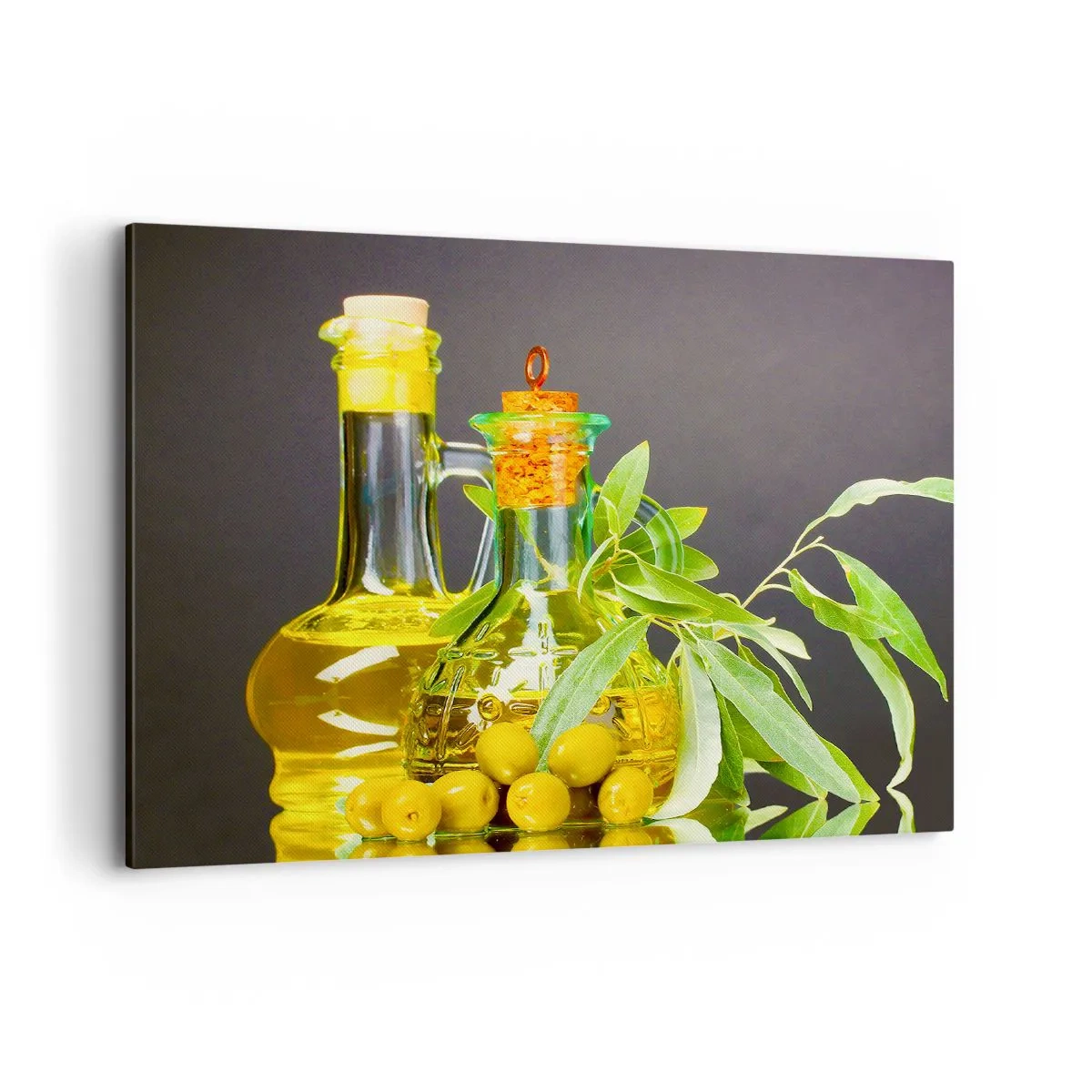 Schilderen op canvas - Stilleven met olijven en olijfolie - 100x70 cm