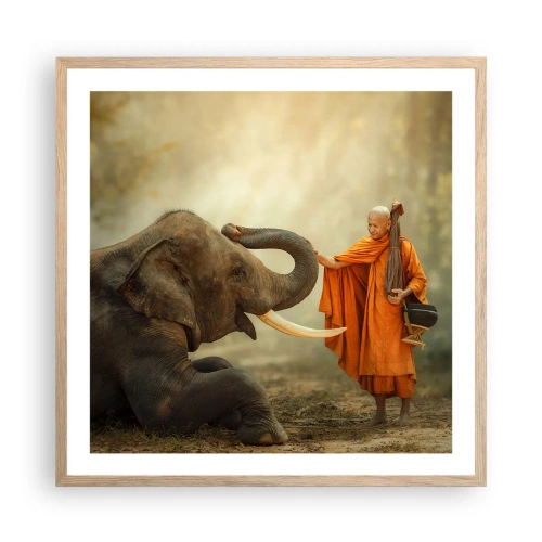 Een poster in een licht eiken lijst - Ontmoeting tijdens een reis - 60x60 cm