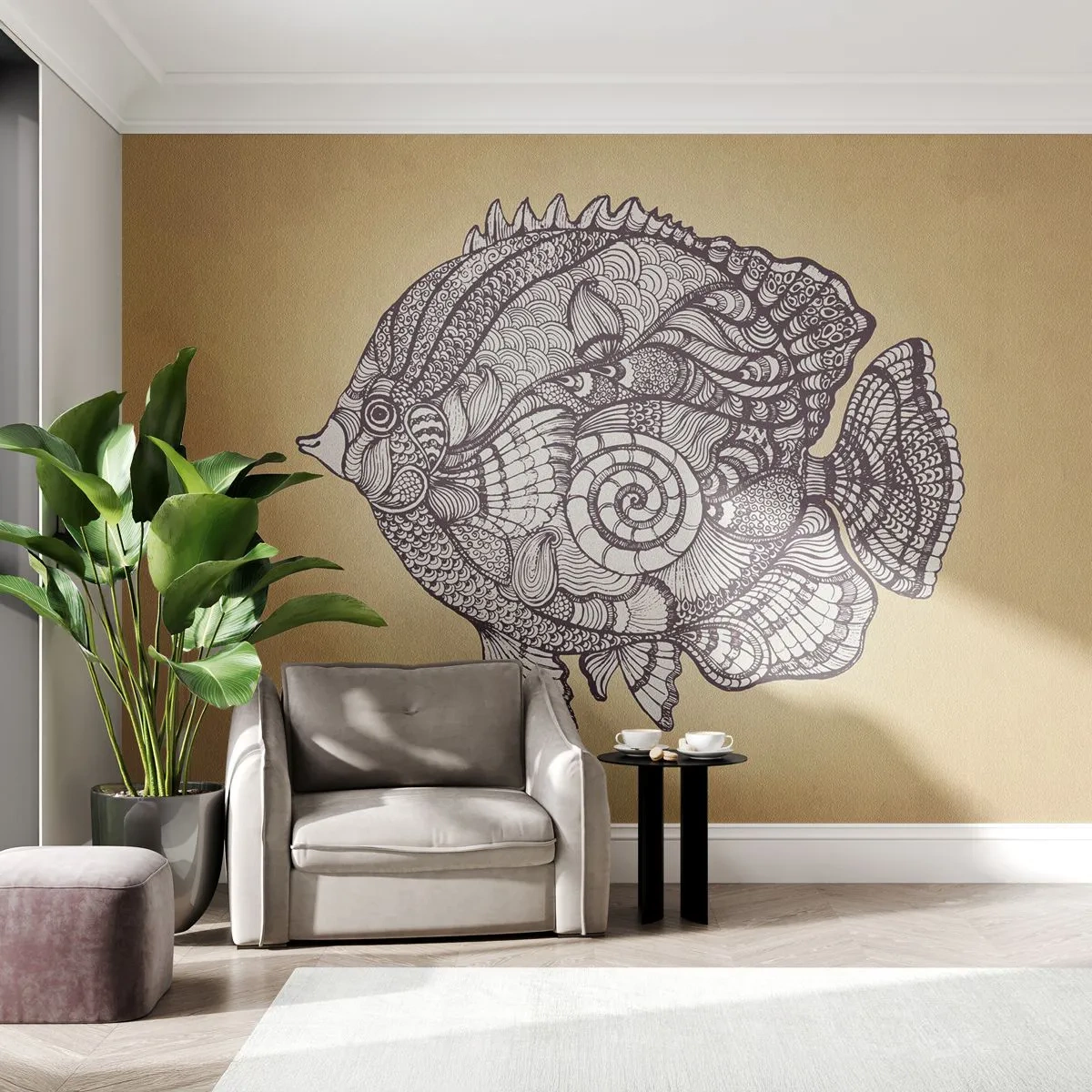 Fotobehang Premium Canvas - Uit een oceaan van ornamenten - Vis, Ornament, Decoratie - 250x175 cm