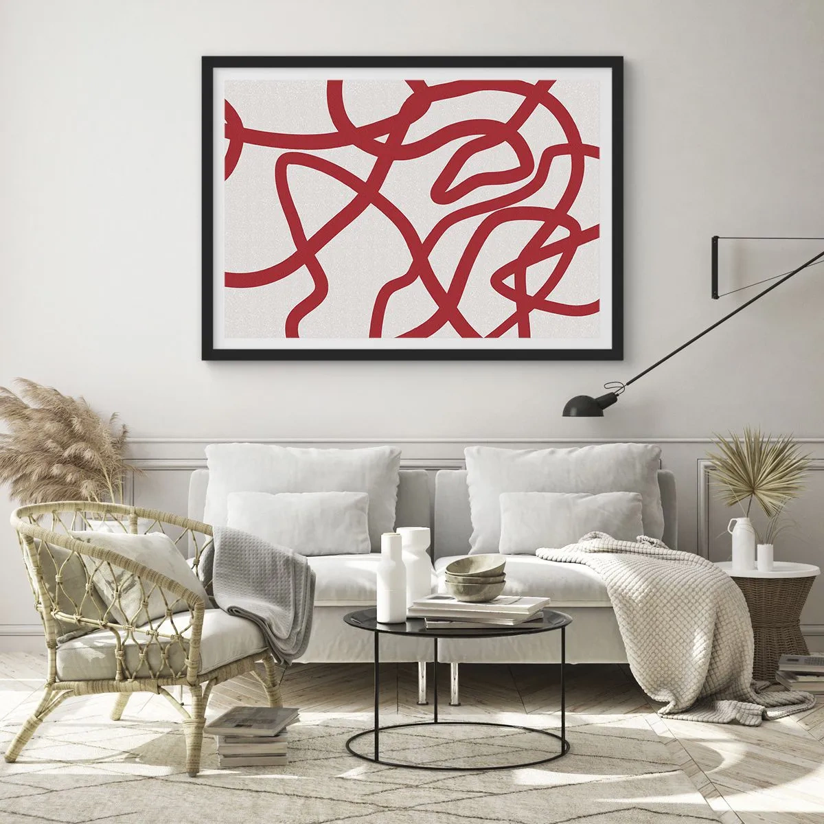 Poster in een zwarte lijst - Rood op wit - 70x50 cm