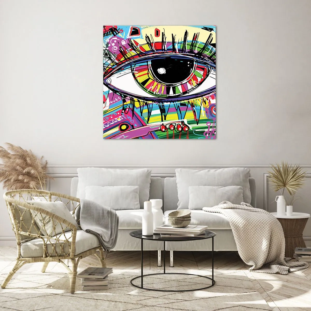 Schilderen op glas - Kleurrijk oog - kleurrijke ziel - 70x70 cm