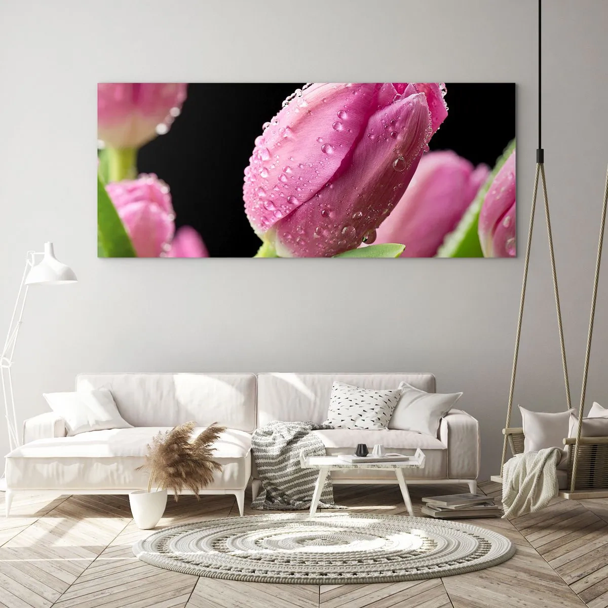 Schilderen op glas - Lila droom in dauw - 120x50 cm