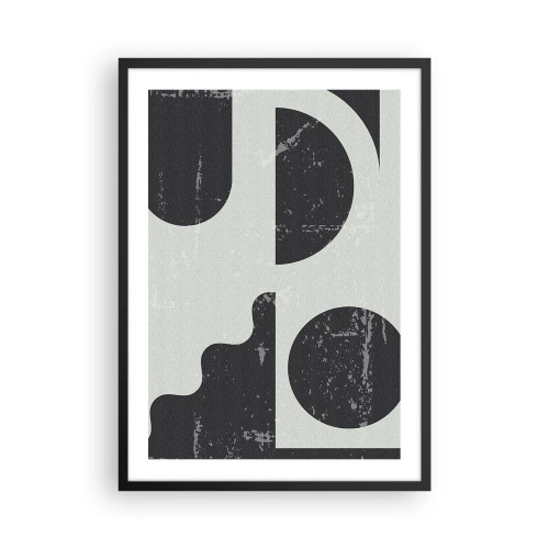Poster in een zwarte lijst - Abstracte geometrische compositie in zwart en grijs - 50x70cm - Compositie boven en onder - Moderne wanddecoratie voor woonkamer en slaapkamer ARTTOR