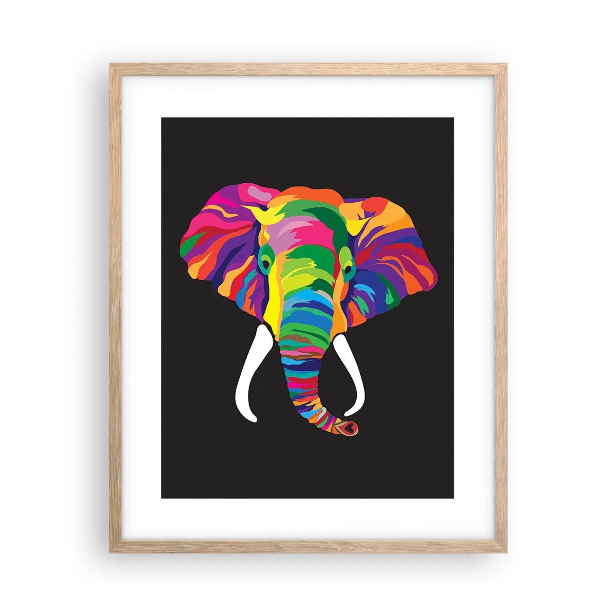 Een poster in een licht eiken lijst - De olifant die ervan hield om in de regenboog te baden - 40x50 cm