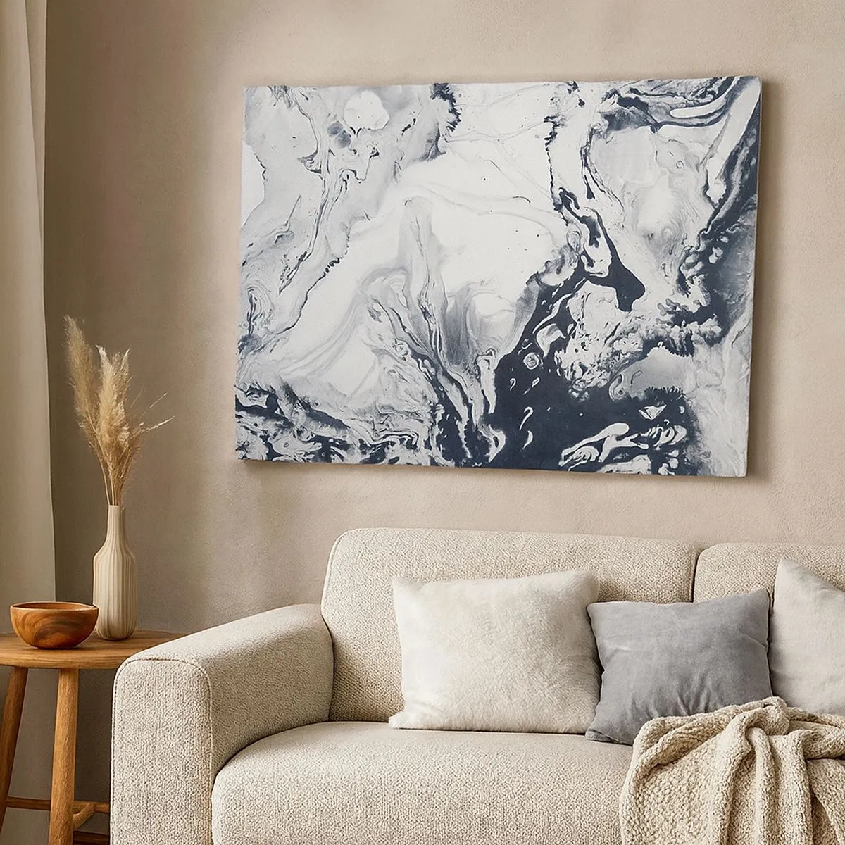Schilderen op canvas - Monochroom abstract patroon met marmereffect - 70x50cm - Het binnenste van de aarde - Moderne wanddecoratie voor woonkamer en slaapkamer ARTTOR