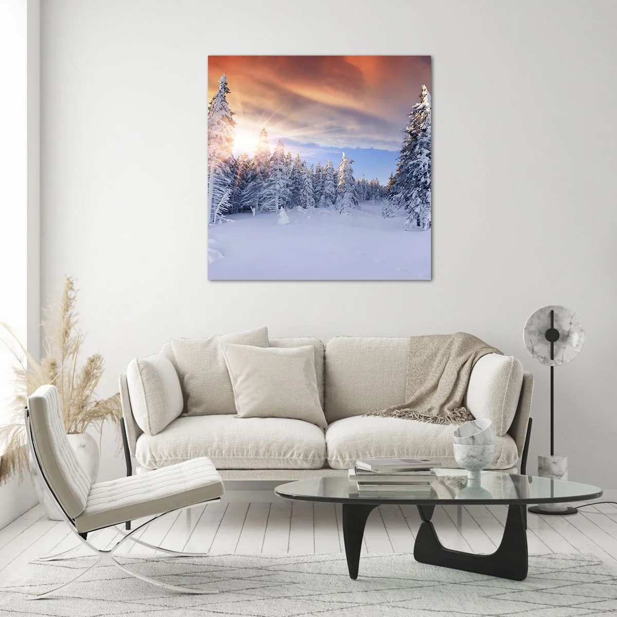 Schilderen op glas - Het sneeuwspektakel van de natuur - 70x70 cm