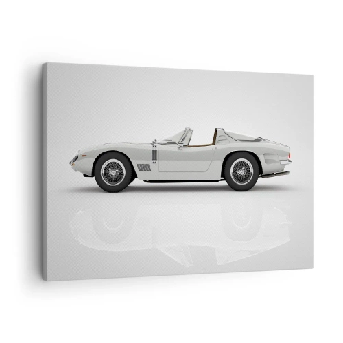 Schilderen op canvas - Klassieke witte cabriolet op een lichte achtergrond - 70x50cm - Belofte van plezier - Moderne wanddecoratie voor woonkamer en slaapkamer ARTTOR