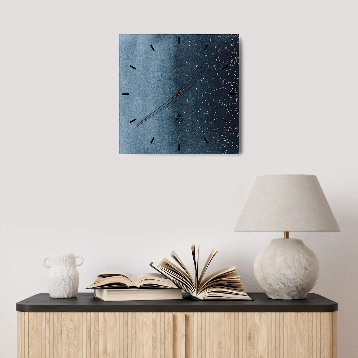 Wandklok - Klok - Samenstelling - blauwe fasen - 30x30 cm