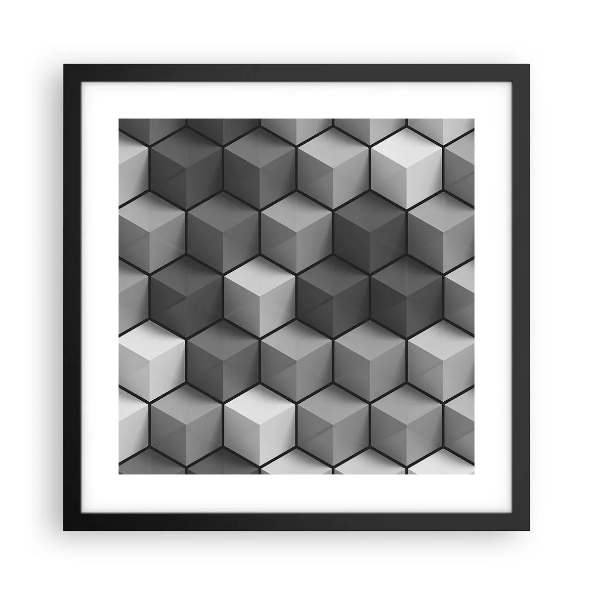 Poster in een zwarte lijst - Kubistische puzzel - 40x40 cm