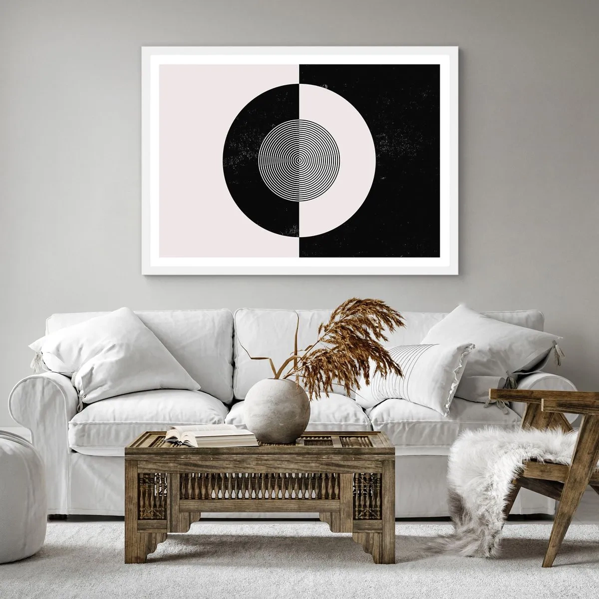 Poster in een witte lijst - Harmonie in zwart-wit - 50x50 cm