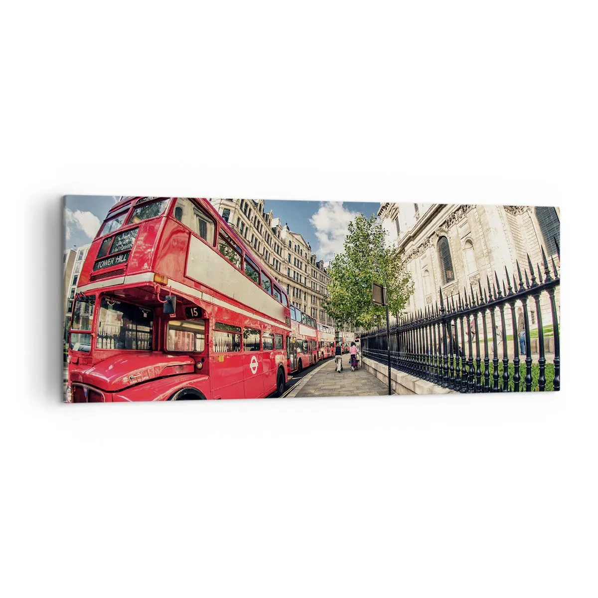 Schilderen op canvas - Londense straat in grijs en rood - 140x50 cm