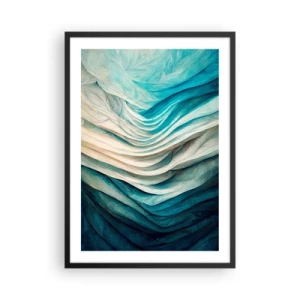 Poster in een zwarte lijst - Abstracte compositie van golven in tinten blauw en beige - 50x70cm - Blauwe onverzadigbaarheid - Moderne wanddecoratie voor woonkamer en slaapkamer ARTTOR