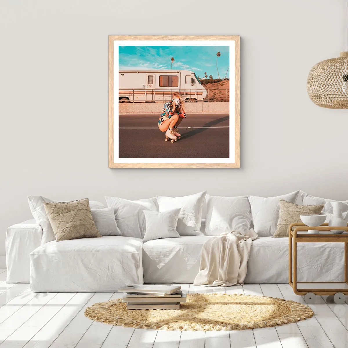 Een poster in een licht eiken lijst - Lach alsjeblieft! - 30x30 cm