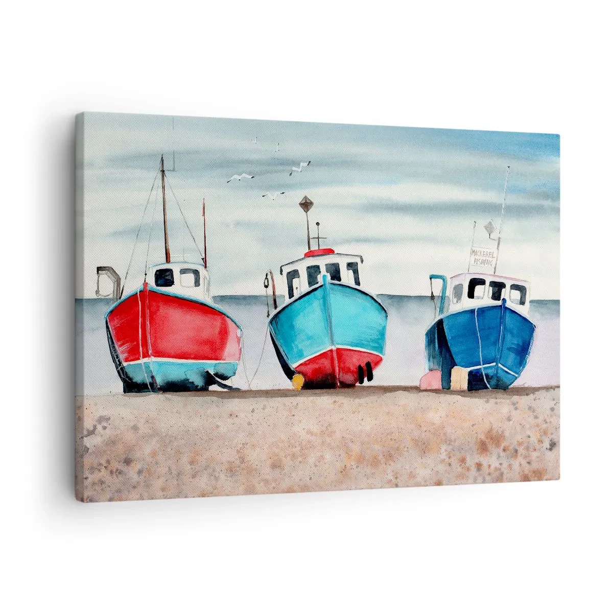 Schilderen op canvas - Kleurrijke vissersboten aan de kust in een zeegezicht - 70x50cm - Klaar om te vissen - Moderne wanddecoratie voor woonkamer en slaapkamer ARTTOR