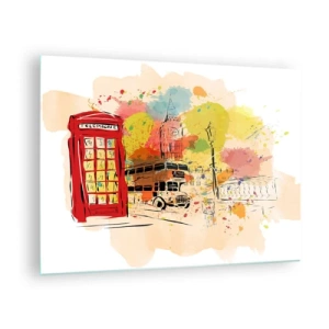 Schilderen op glas - Een rode telefooncel, een dubbeldekkerbus en de Big Ben - 70x50cm - De stad van de afwisseling - Moderne wanddecoratie voor woonkamer en slaapkamer ARTTOR