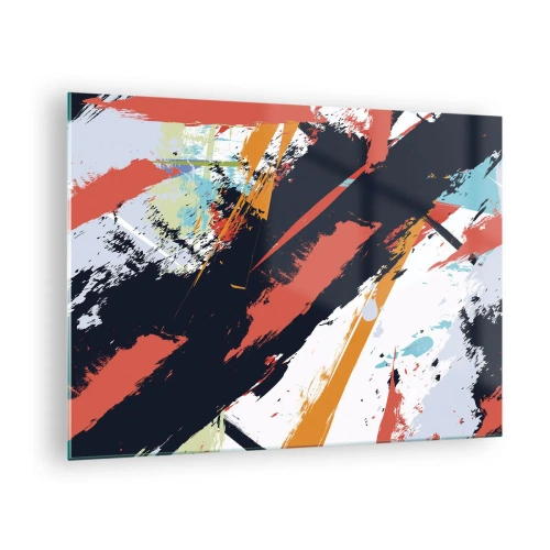 Schilderen op glas - Abstracte penseelstreken in intense kleuren - 70x50cm - Dynamische compositie - Moderne wanddecoratie voor woonkamer en slaapkamer ARTTOR