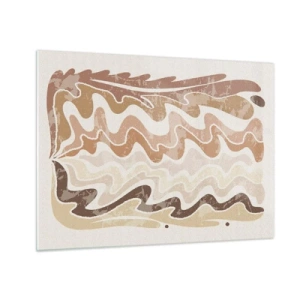 Schilderen op glas - Beige en bruine golven in een abstracte compositie - 70x50cm - Goede energie – goede emoties - Moderne wanddecoratie voor woonkamer en slaapkamer ARTTOR