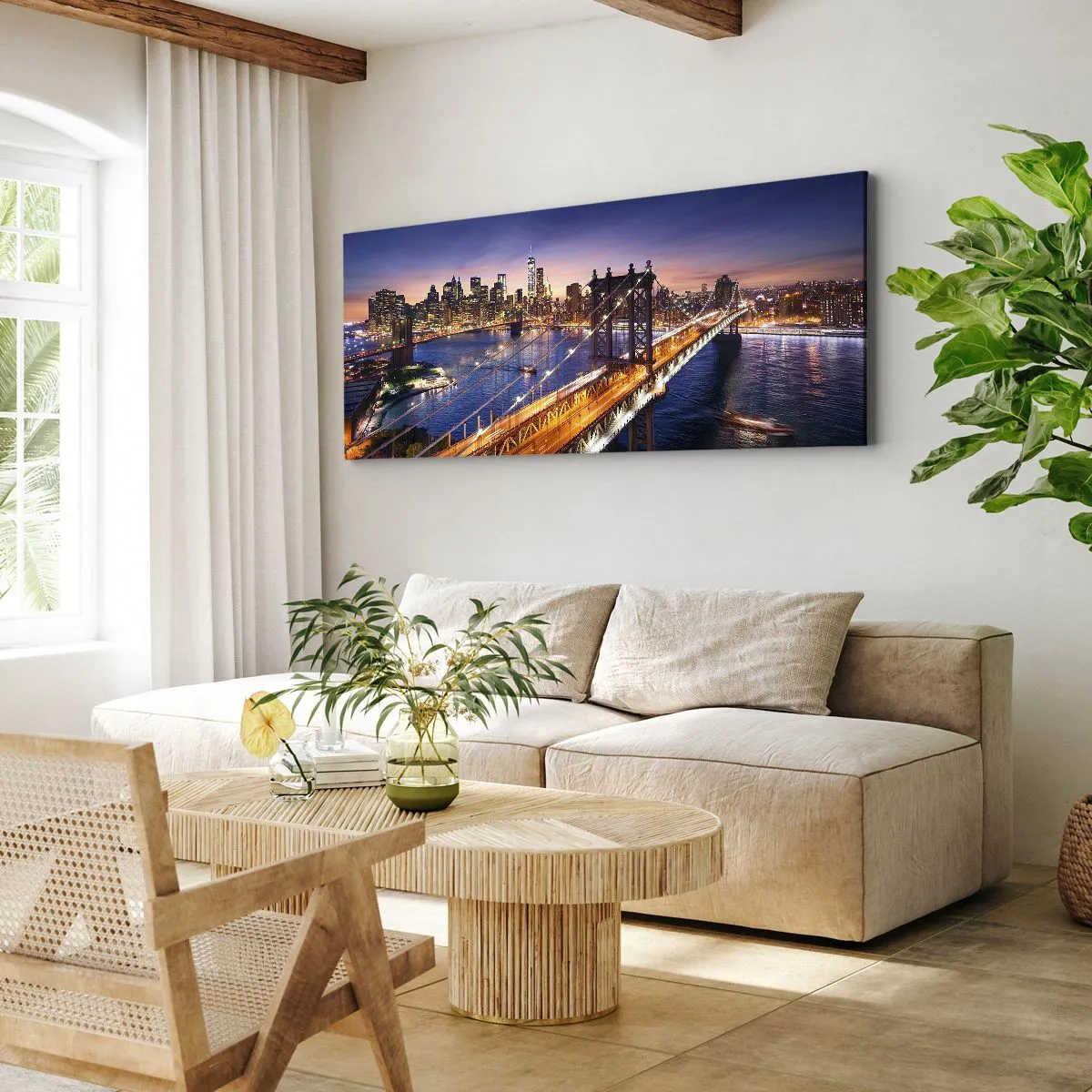 Schilderen op canvas - Een stralende brug naar het hart van de stad - 100x40 cm
