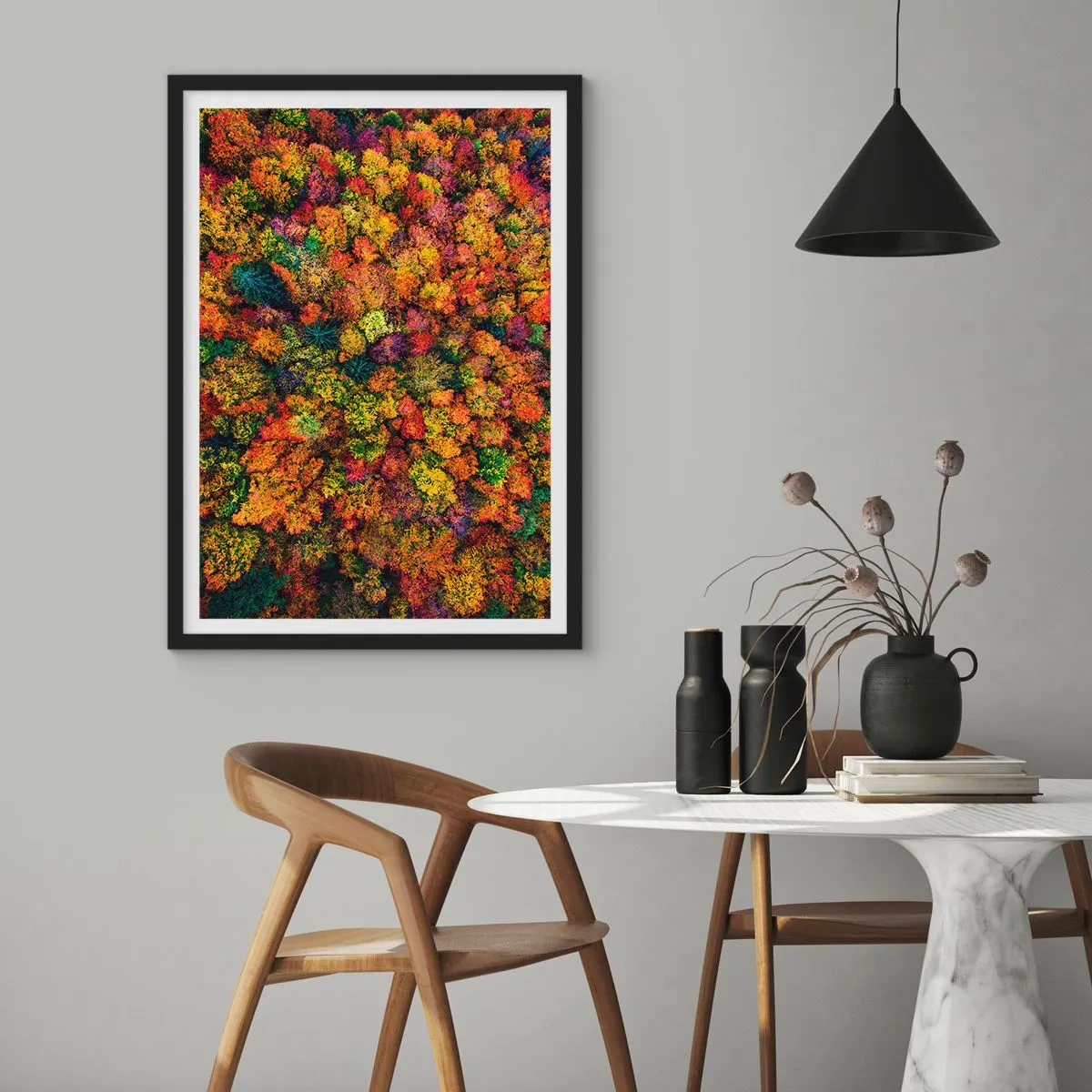 Poster in een zwarte lijst - Boeket herfstbomen - 70x100 cm