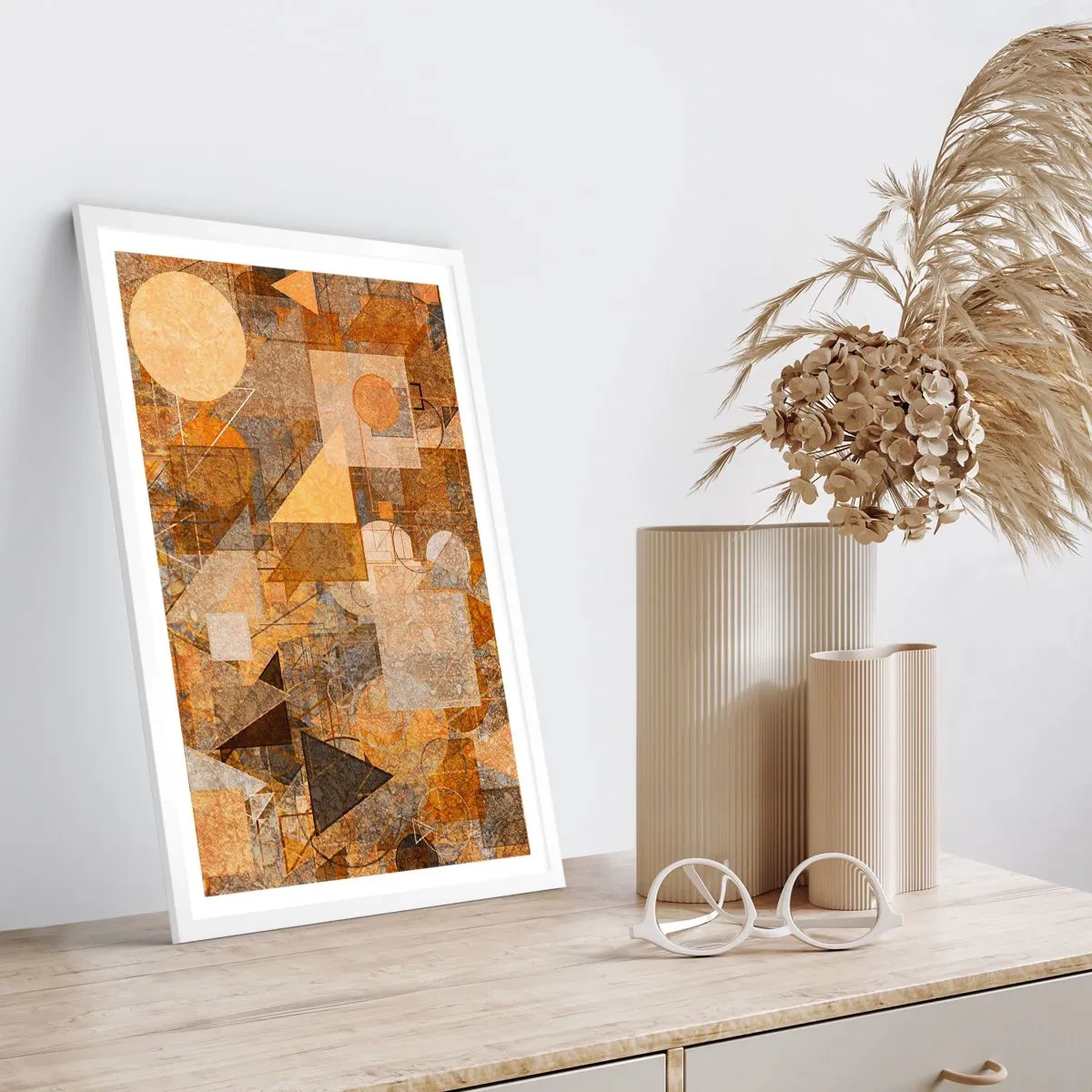 Poster in een witte lijst - Een kubistische studie van brons - 70x100 cm