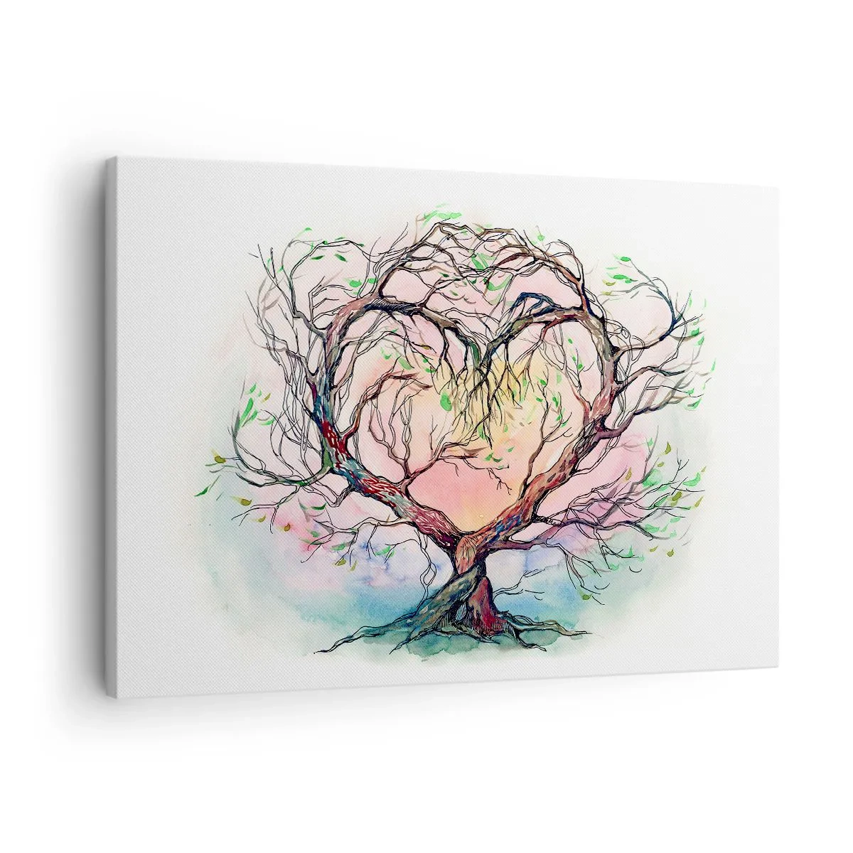 Schilderen op canvas - Een hartvormige boom tegen een achtergrond van delicate pastelkleuren - 70x50cm - Samen tegen de stormen - Moderne wanddecoratie voor woonkamer en slaapkamer ARTTOR