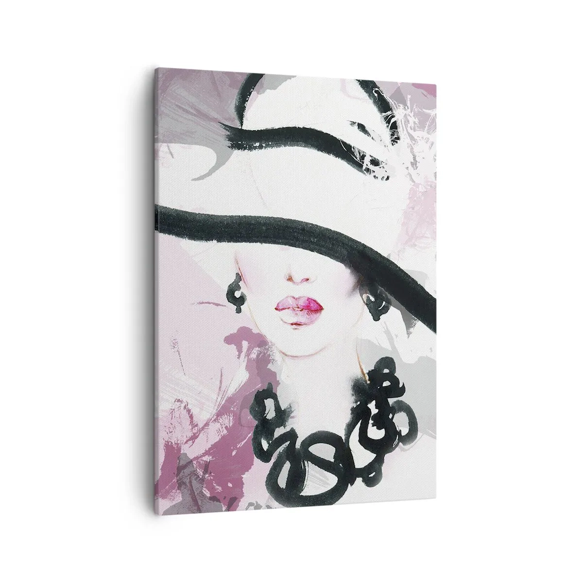 Schilderen op canvas - Portret van een dame in zwart en roze - 50x70 cm