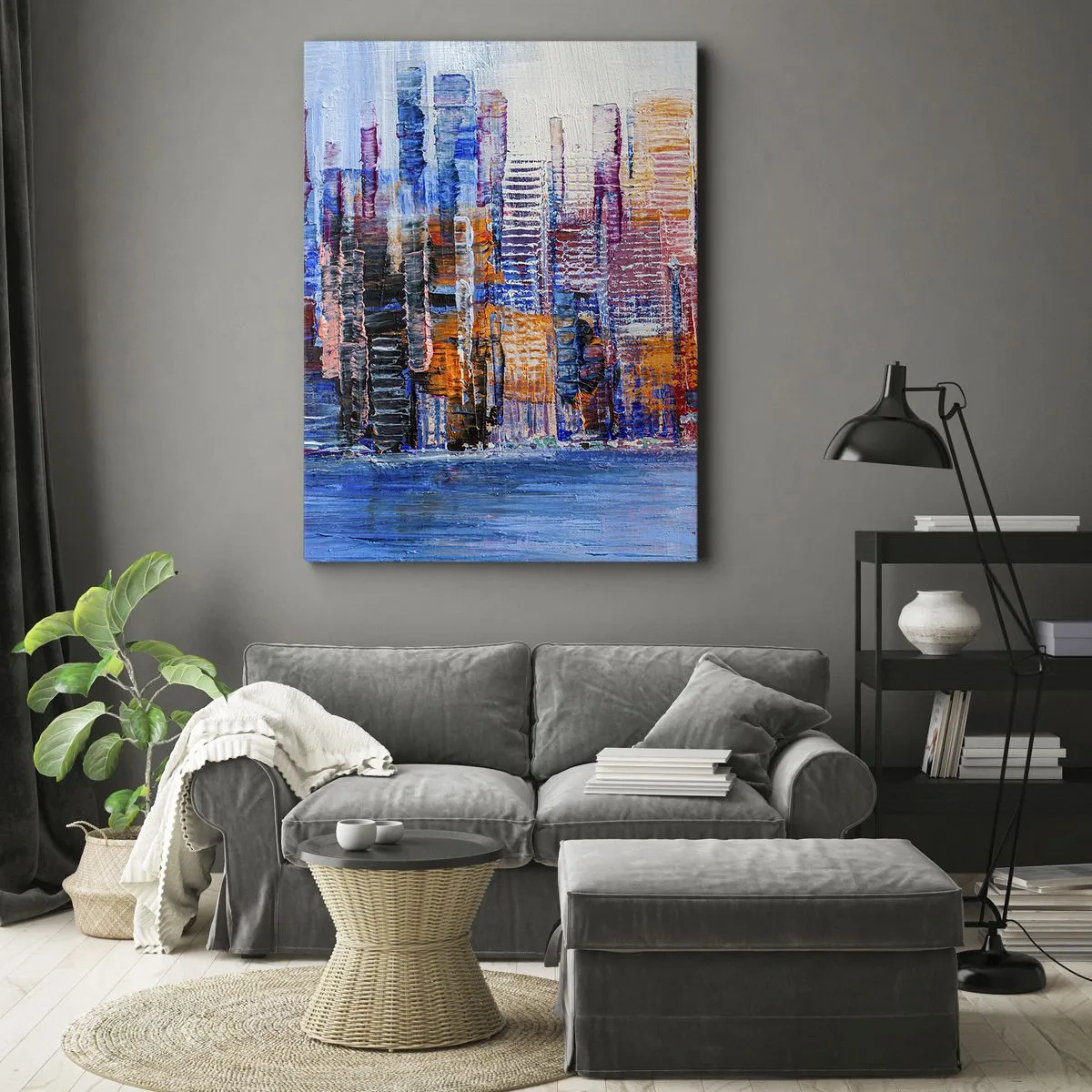 Schilderen op canvas - Een vrolijke metropool - 65x120 cm