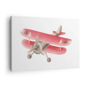Schilderen op canvas - Rood retro vliegtuig op een witte achtergrond - 70x50cm - Klaar voor hoge vluchten - Moderne wanddecoratie voor woonkamer en slaapkamer ARTTOR