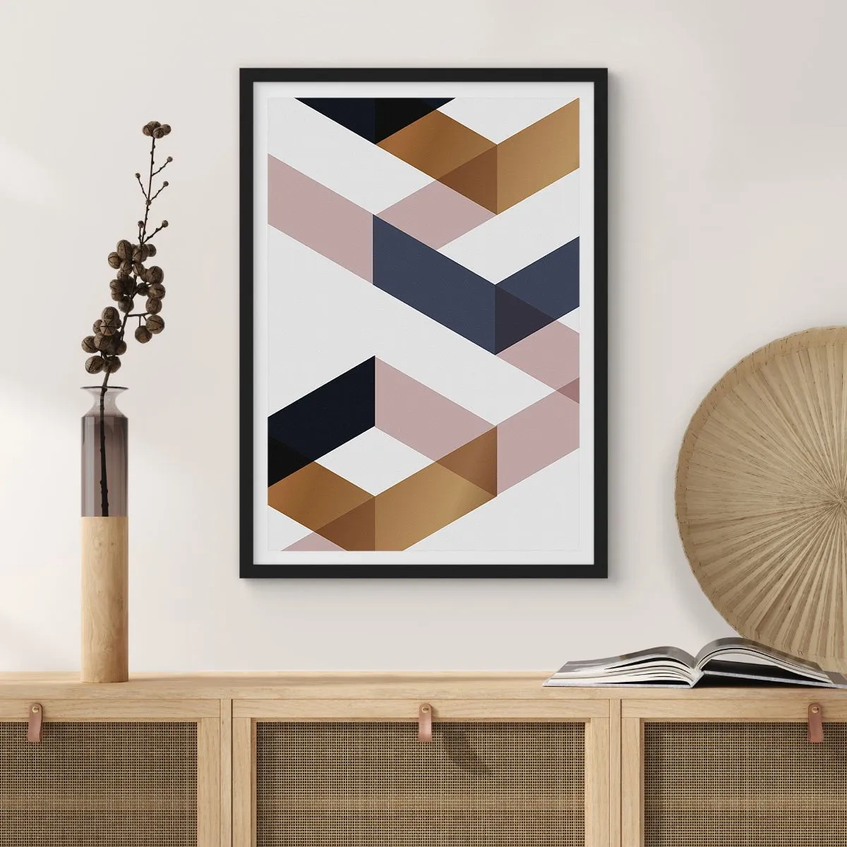 Poster in een zwarte lijst - Vlakken en hoeken - 40x50 cm