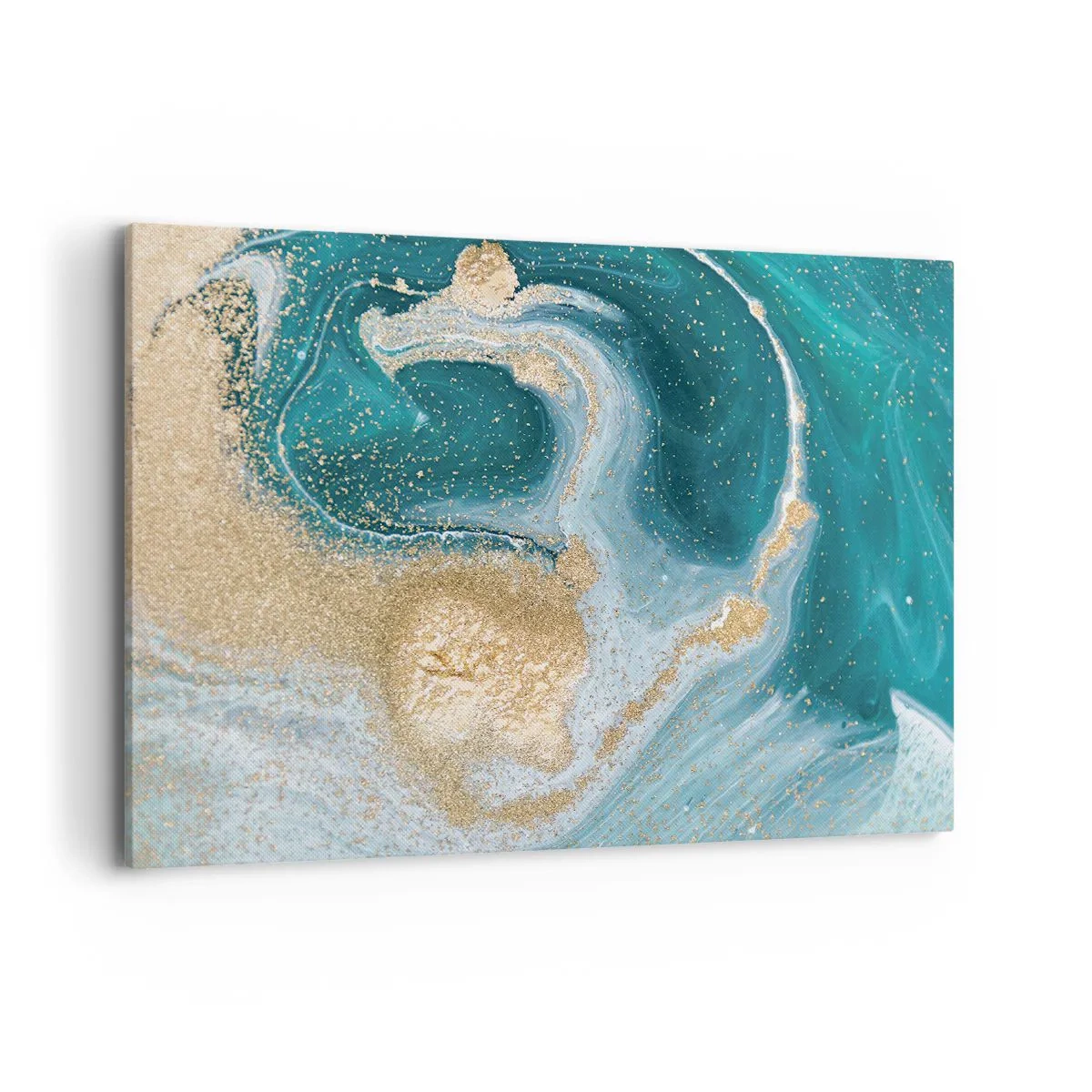 Schilderen op canvas - Een werveling van goud en turkoois - 100x70 cm