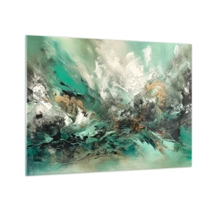 Schilderen op glas - Een abstracte compositie in tinten smaragdgroen, zwart en wit. - 70x50cm - Emerald en zwarte branding - Moderne wanddecoratie voor woonkamer en slaapkamer ARTTOR