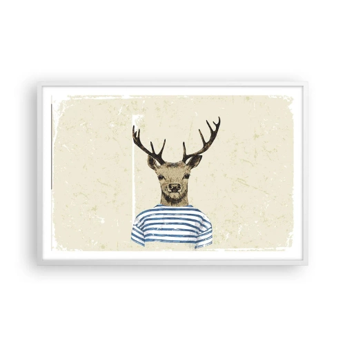 Poster in een witte lijst - Omdat ik van gestreepte t-shirts hou! - 91x61 cm