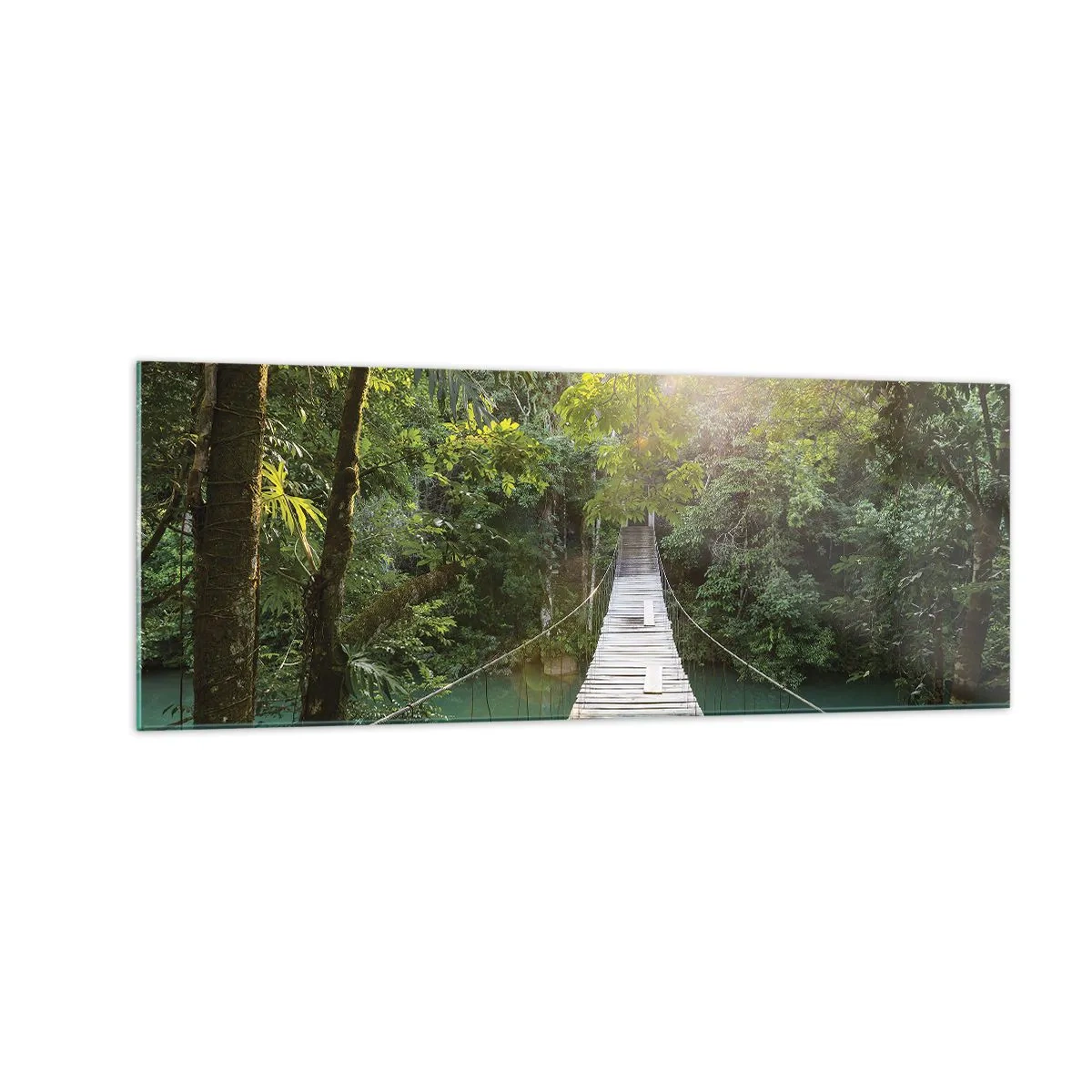 Schilderen op glas - Over het azuurblauwe water naar het azuurblauwe woud - 140x50 cm