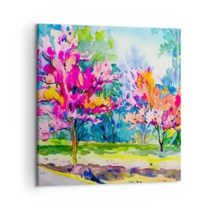 Schilderen op canvas - Regenboogtuin in het lentelicht - 60x60 cm