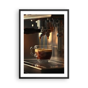 Poster in een zwarte lijst - Een koffiezetapparaat dat espresso in een kopje schenkt - 50x70cm - Een sensuele mix - Moderne wanddecoratie voor woonkamer en slaapkamer ARTTOR