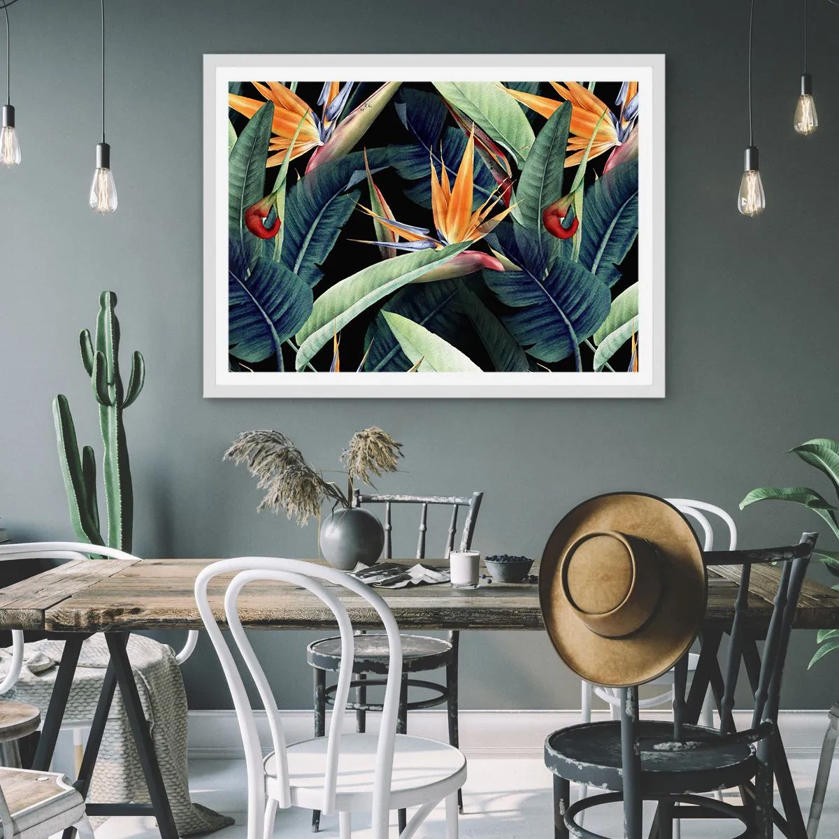 Poster in een witte lijst - Vlammende bloemen van de tropen - 50x40 cm