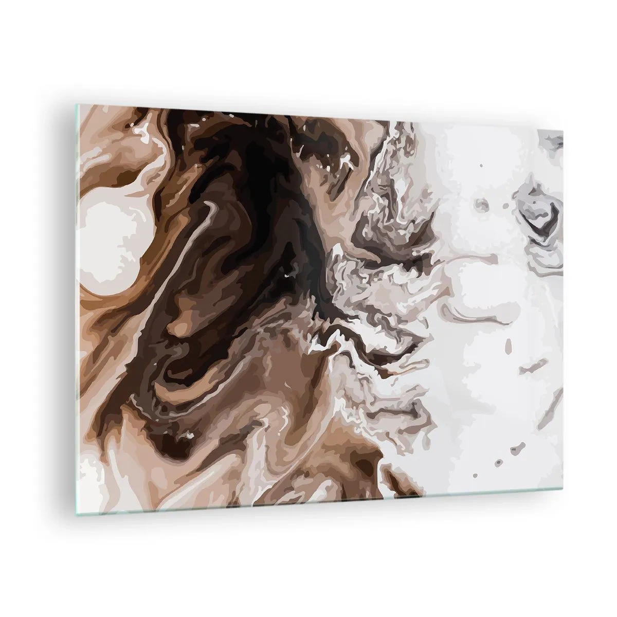 Schilderen op glas - Abstract patroon in donkere tinten bruin en wit - 70x50cm - Kleurcontrast - Moderne wanddecoratie voor woonkamer en slaapkamer ARTTOR