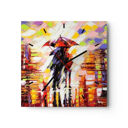 Wandklok - Klok - Samen door de nacht en regen - 30x30 cm